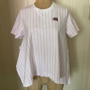 OPENING CEREMONY sz XS White Tee Flowy Sides Pink Striped